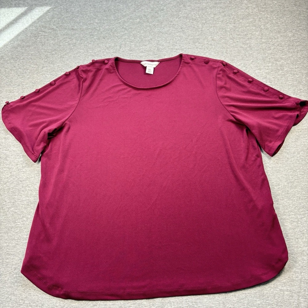 Liz Claiborne Women's XXL Shirt Burgundy Blouse Half Sleeve Button Accents